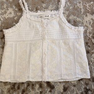 Zara White Floral Lace Kids Tank Top